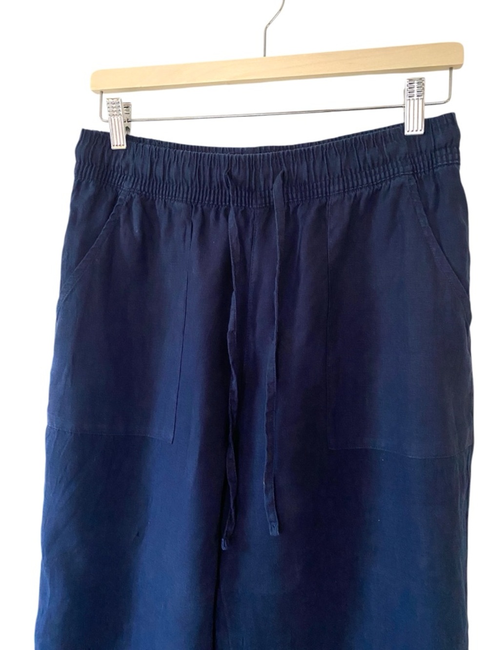 Sigrid Olsen 100% Linen Navy Blue Pull-On Ankle Pants Beachy Casual Effortless M - Picture 2 of 7